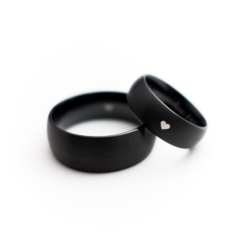 Black tungsten rings with engraved heart