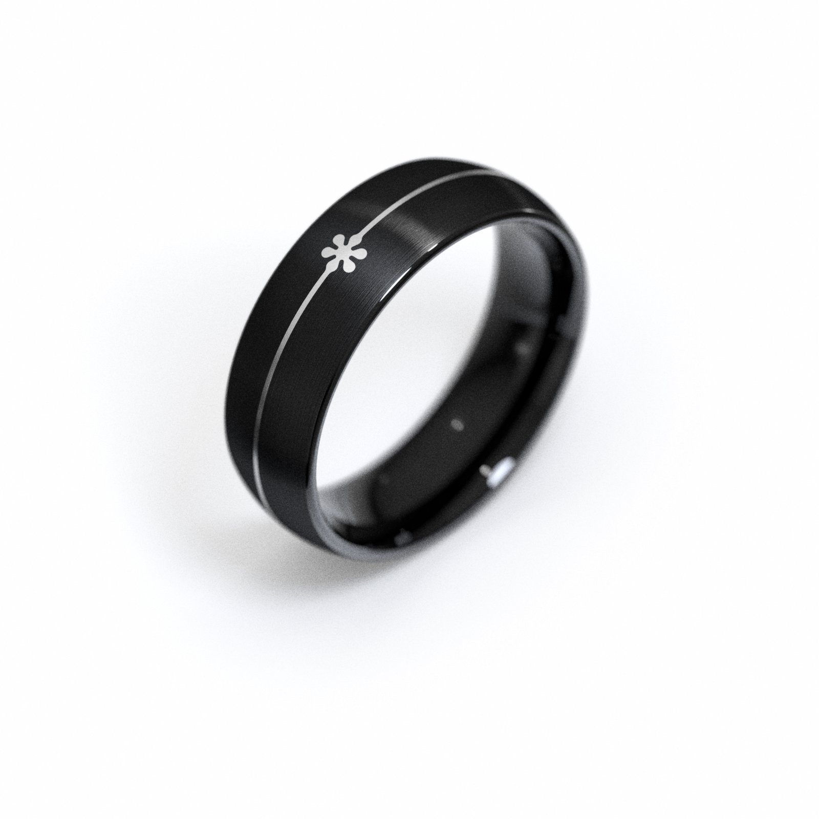 Black Tungsten Ring with a Tiny Daisy